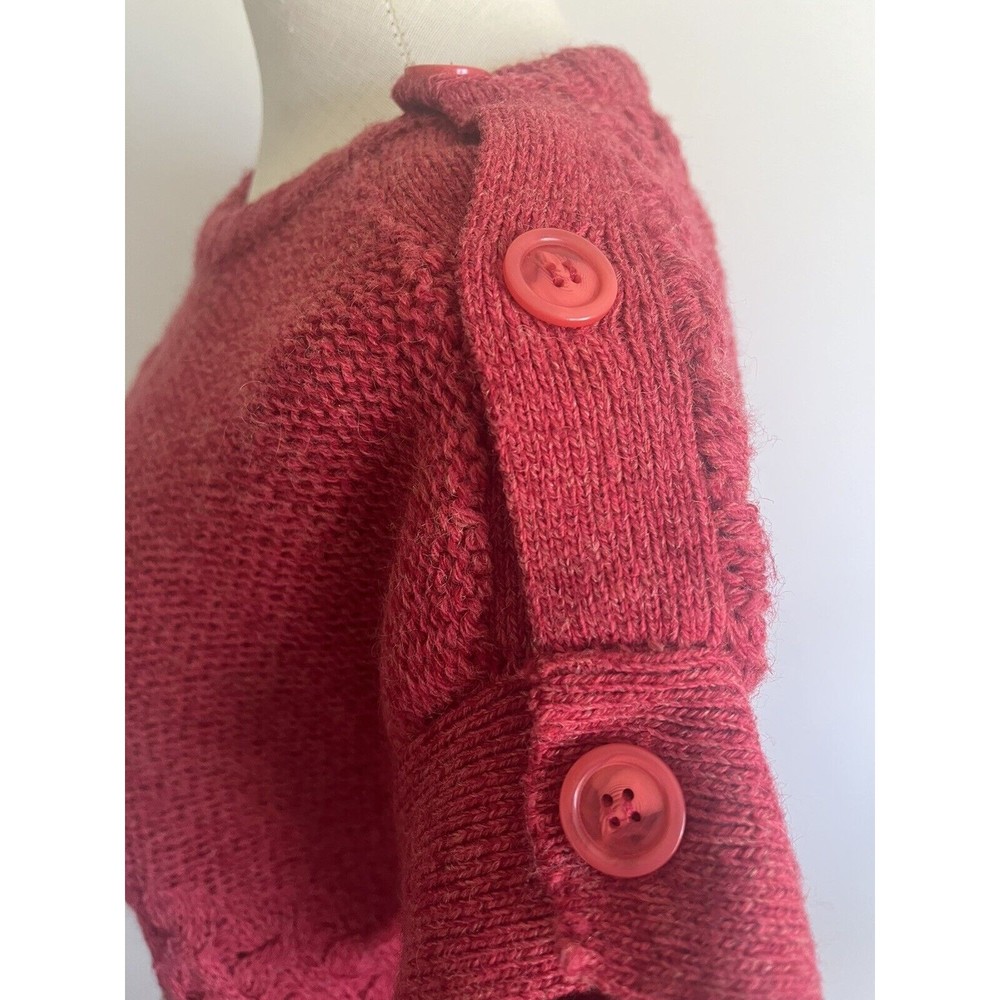 Vtg Mi Ki Majestic Wool Blend Sweater Medium Cable Knit Short Sleeve Buttons View 4